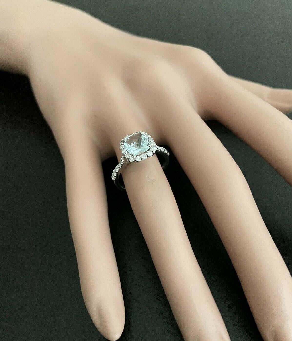 2,05 Karat Natürlicher Aquamarin und Diamant 14K Massiv Weißgold Ring im Angebot 3