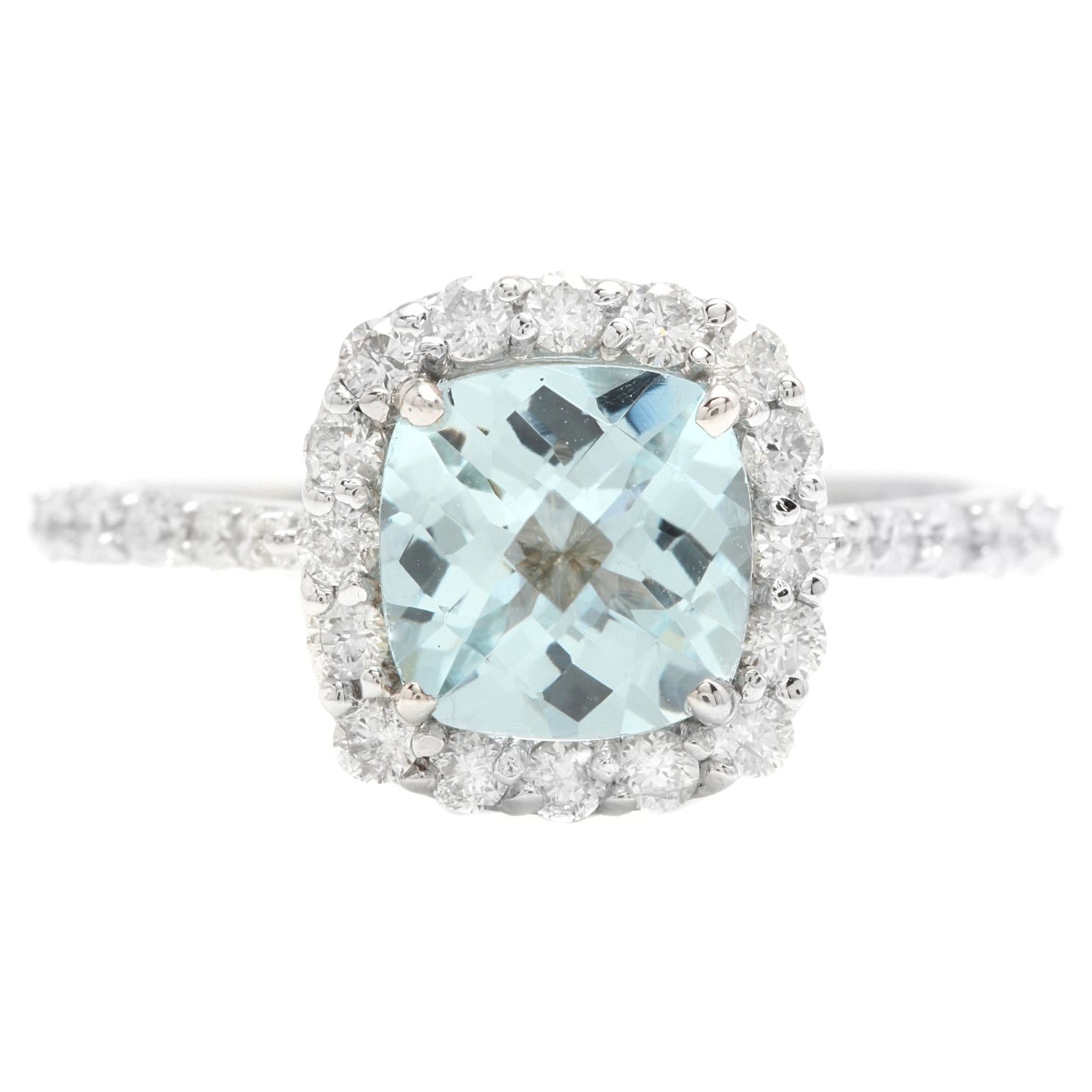 2,05 Karat Natürlicher Aquamarin und Diamant 14K Massiv Weißgold Ring