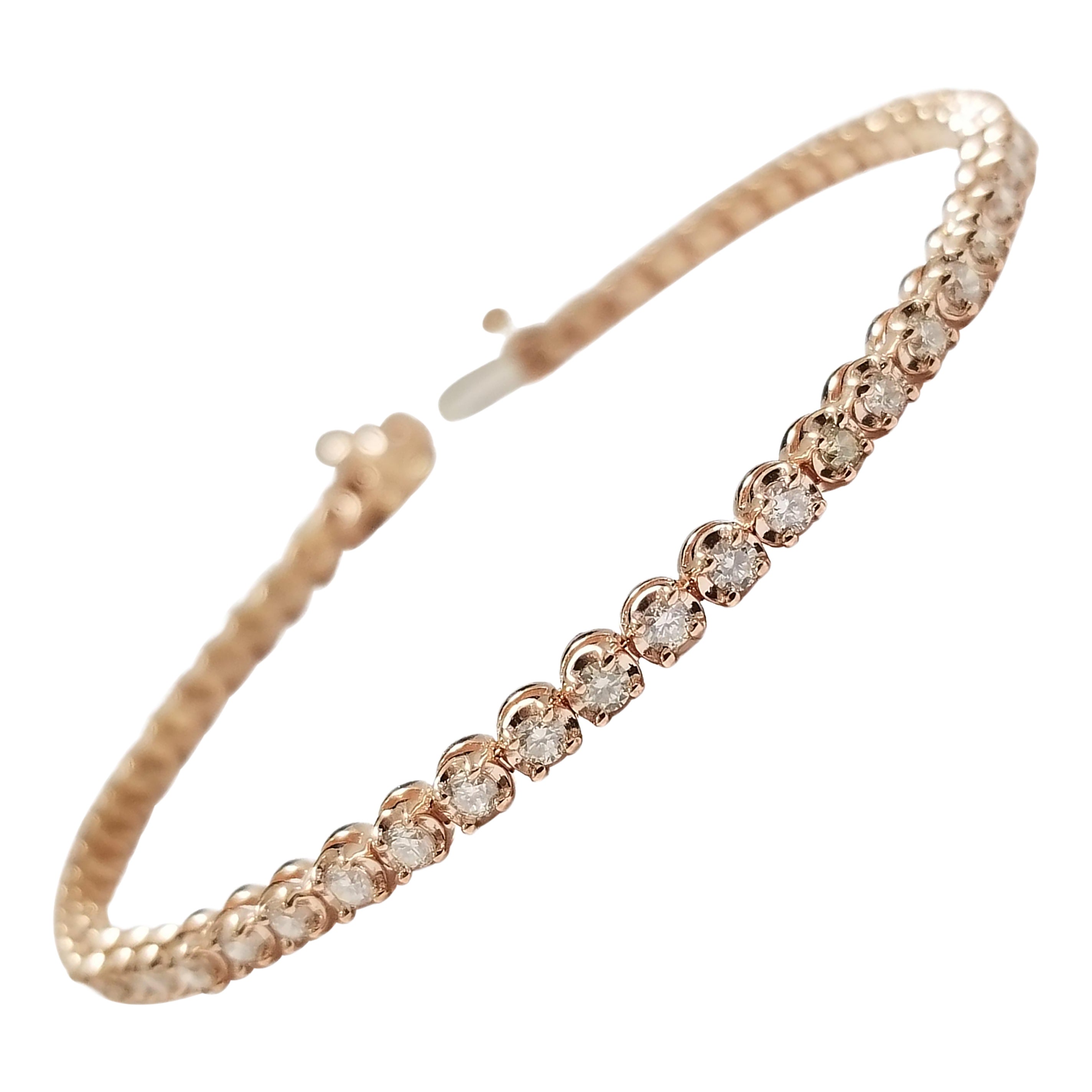 2.05 Carats Natural Diamond Buttercup Set Tennis Bracelet 14 Karat Rose Gold