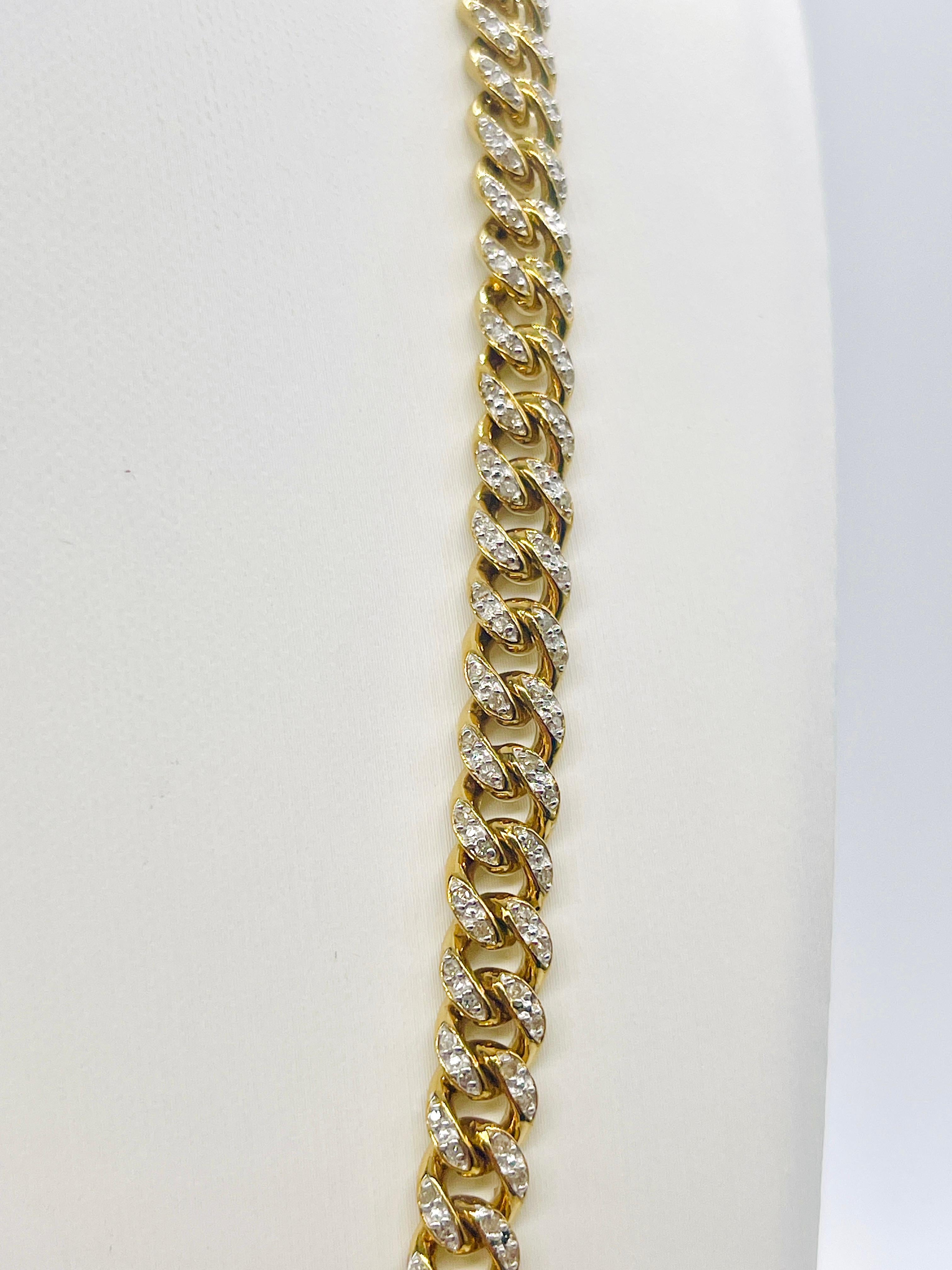Round Cut 2.05 Carats Natural Diamond Cuban Link Chain Necklace 10K Yellow Gold