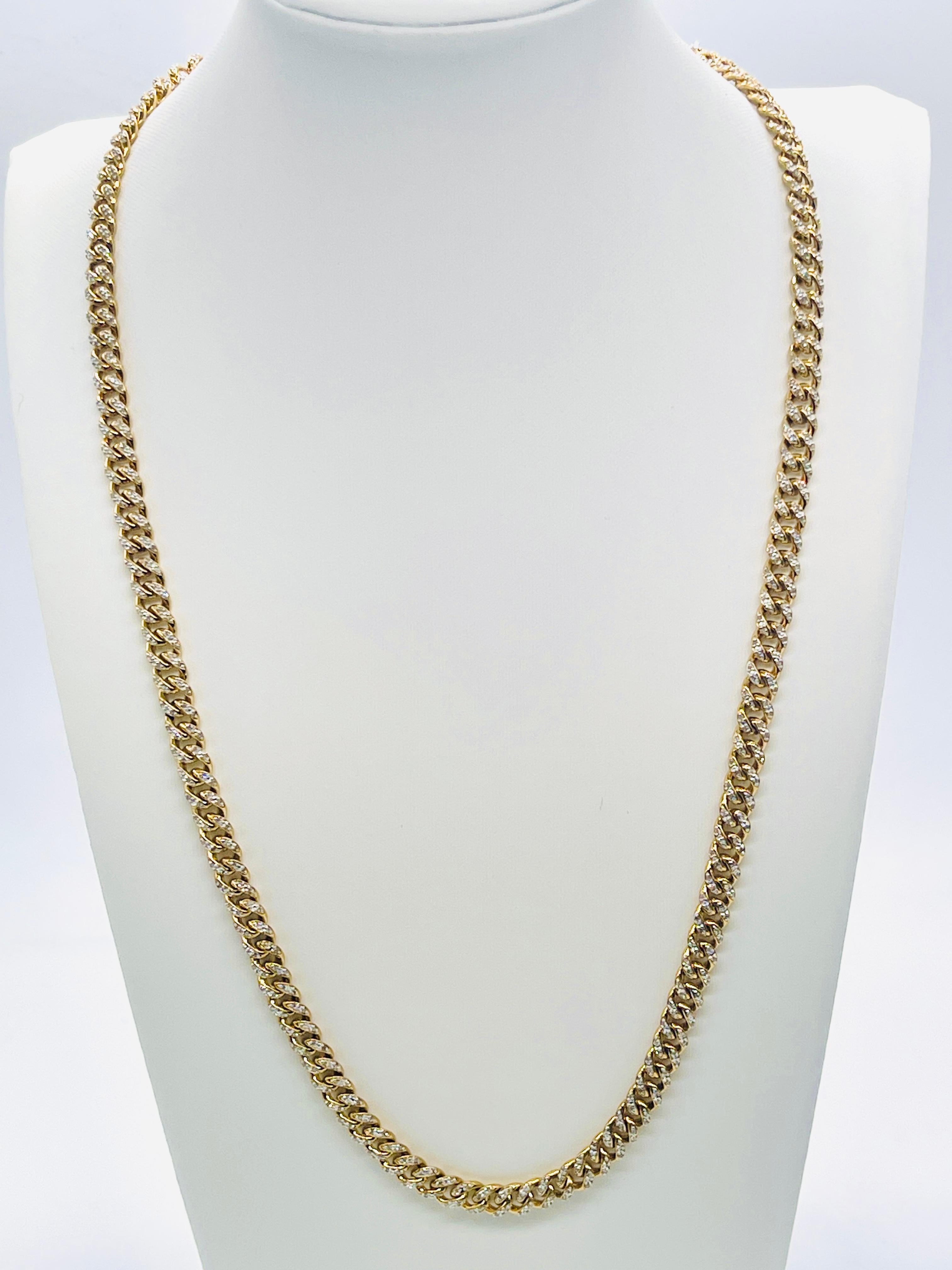 2.05 Carats Natural Diamond Cuban Link Chain Necklace 10K Yellow Gold In New Condition In Great Neck, NY