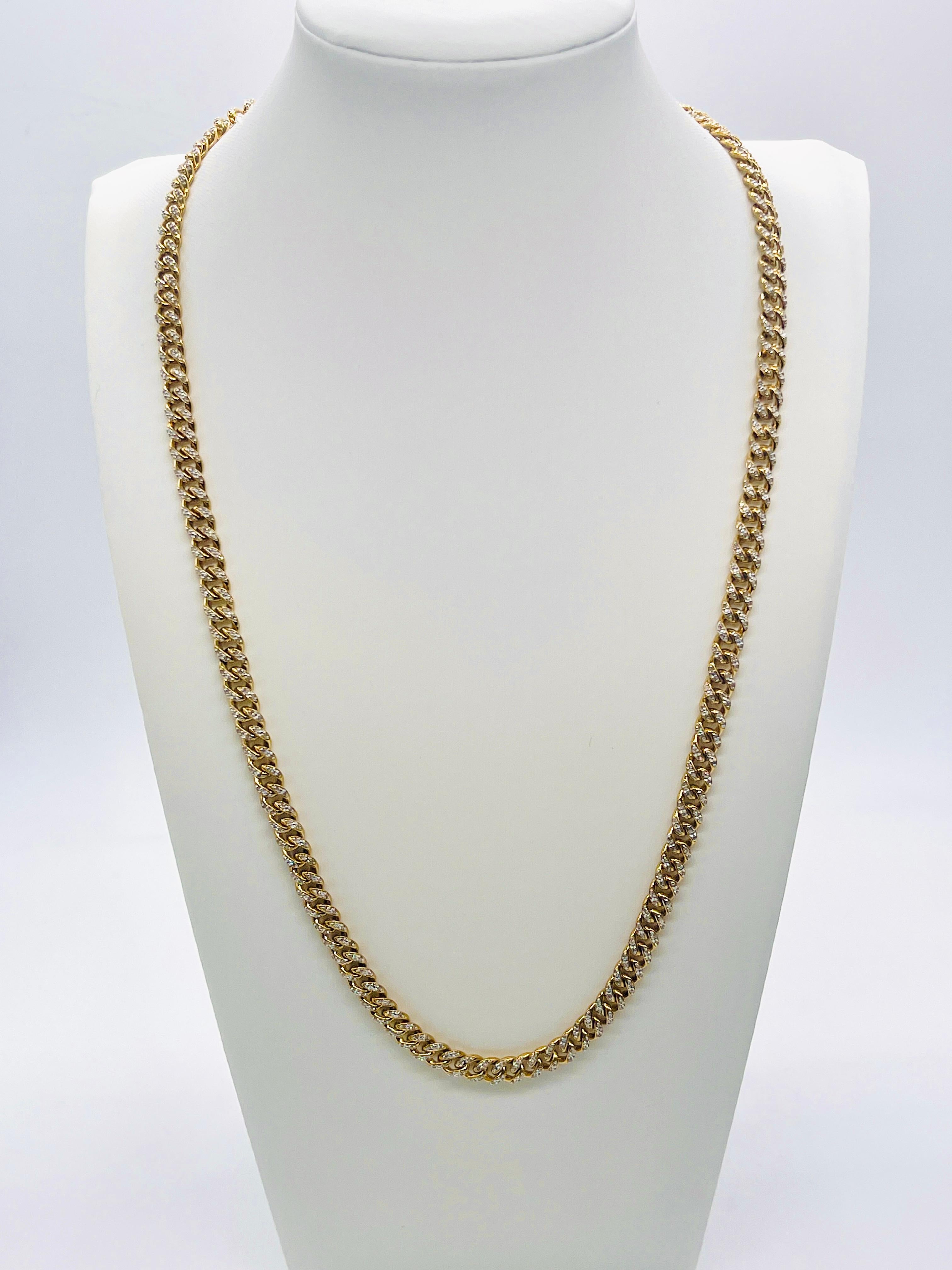 Women's or Men's 2.05 Carats Natural Diamond Cuban Link Chain Necklace 10K Yellow Gold