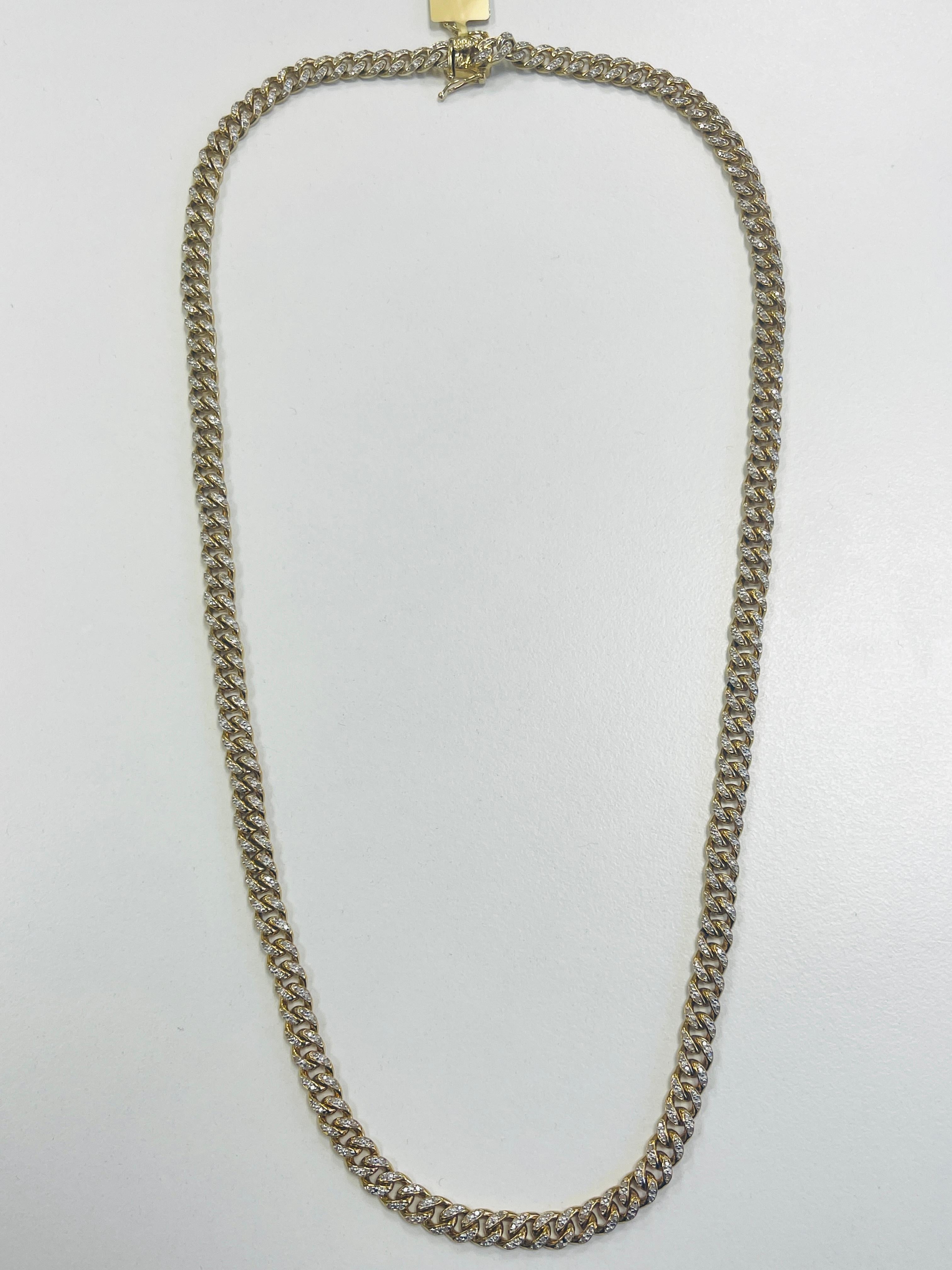 2.05 Carats Natural Diamond Cuban Link Chain Necklace 10K Yellow Gold 1
