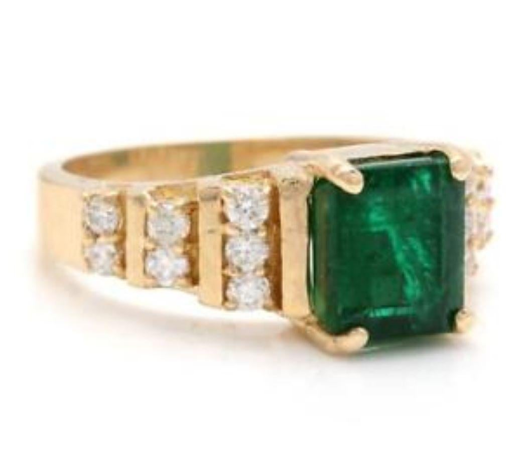 2.05 Carats Natural Emerald and Diamond 14K Solid Yellow Gold Ring

Suggested Replacement Value: $5,200.00

Total Natural Green Emerald Weight is: Approx. 1.70 Carats (transparent)

Emerald Measures: Approx. 7.90 x 6.70mm

Natural Round Diamonds