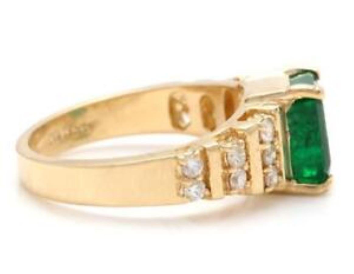 Emerald Cut 2.05 Carats Natural Emerald and Diamond 14K Solid Yellow Gold Ring For Sale