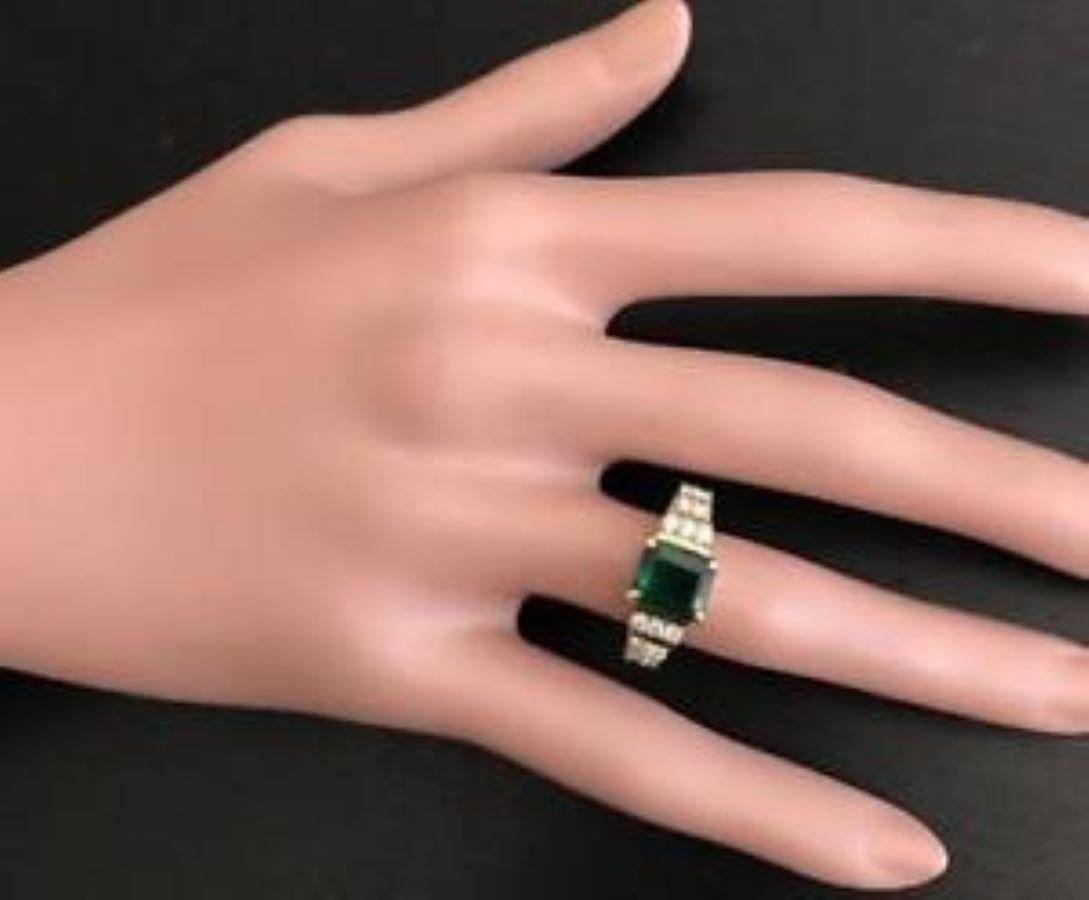 2,05 Karat natürlicher Smaragd und Diamant 14K massiver Gelbgold Ring Damen im Angebot