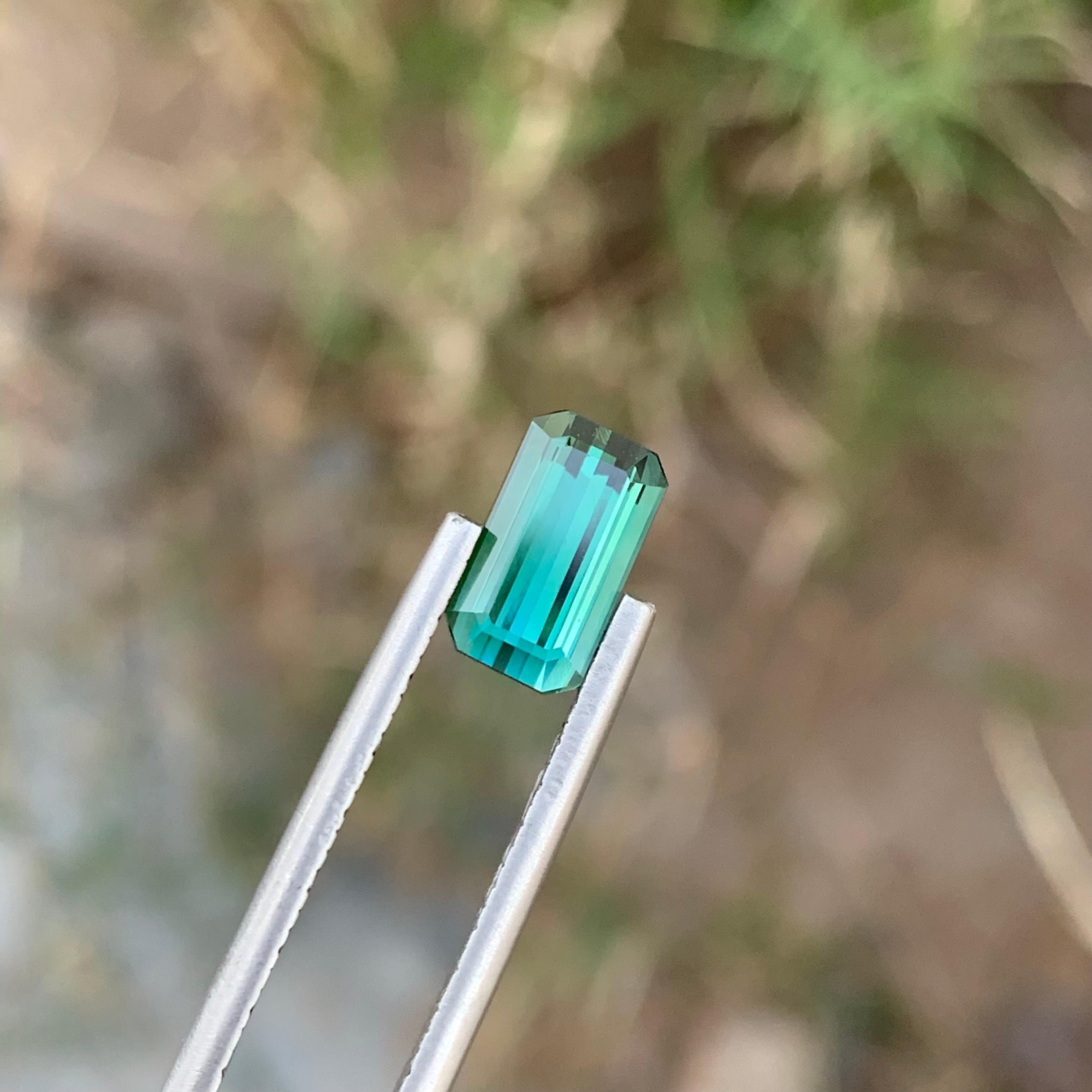 Loose Tourmaline 
Weight: 2.05 Carats 
Dimension: 9.3x5.3x4.5 Mm
Origin: Kunar Afghanistan 
Shape: Emerald 
Treatment: Non
Color: Lagoon 
Certificate: On Client Demand 
Lagoon tourmaline, known for its captivating hues resembling the tranquil waters