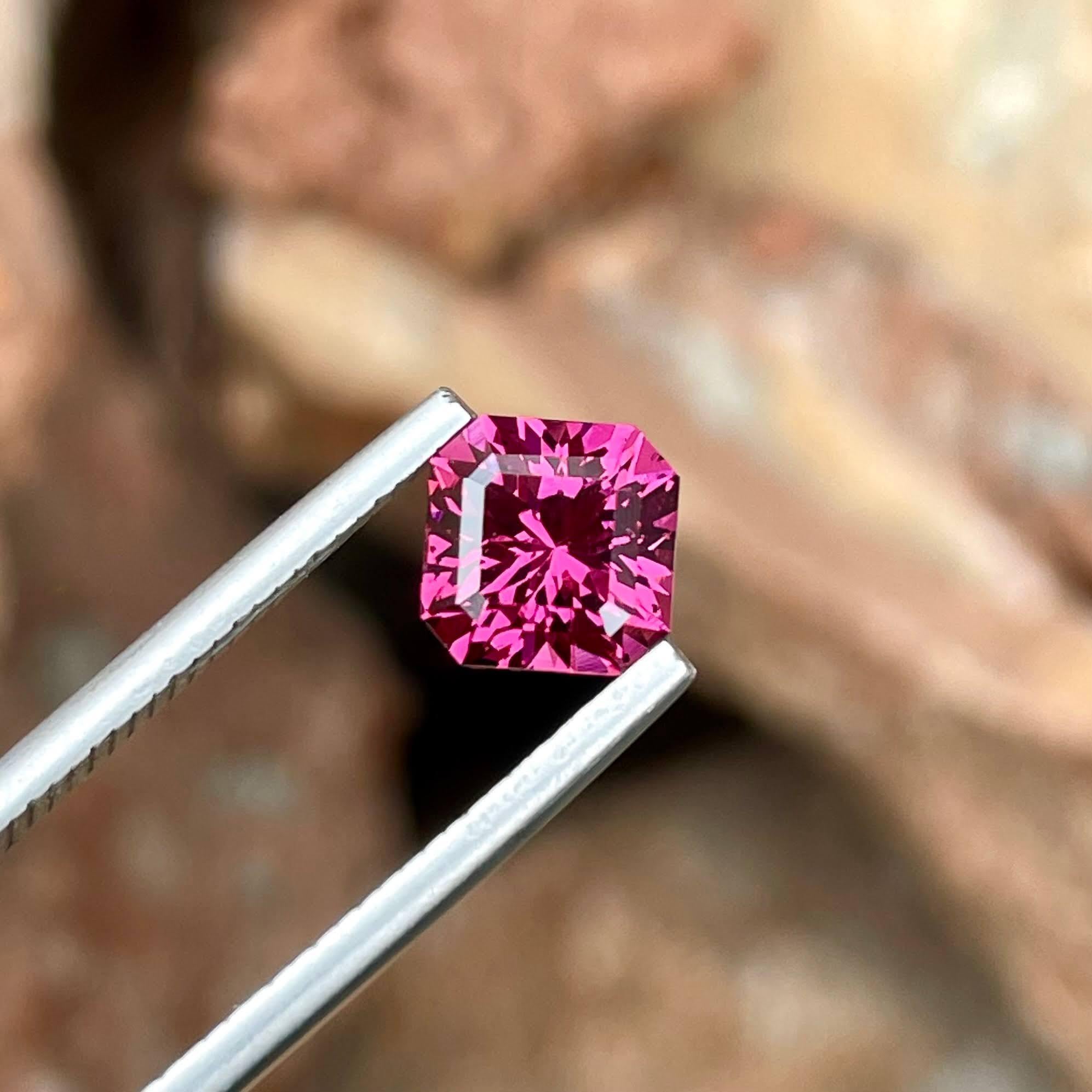 2.05 Carats Pink Loose Garnet Stone Step Asscher Cut Natural African Gemstone In New Condition For Sale In Bangkok, TH