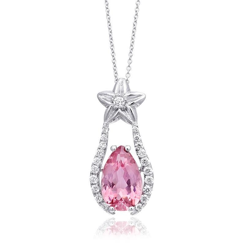 2.05 Carats Pink Tourmaline Diamonds set in 14K White Gold Pendant In New Condition In Los Angeles, CA