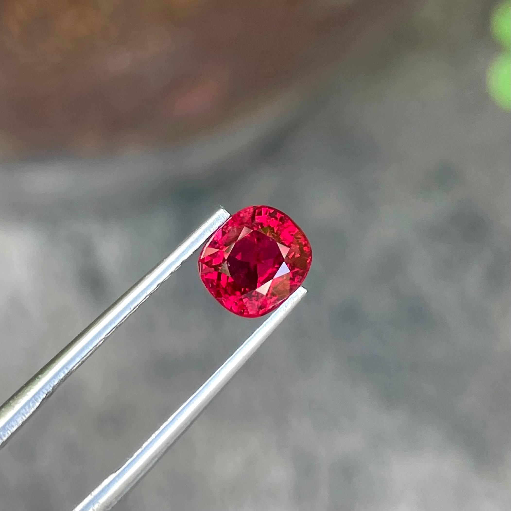 Women's or Men's 2.05 carats Red Burmese Loose Spinel Stone Step Cushion Cut Natural Gemstone For Sale