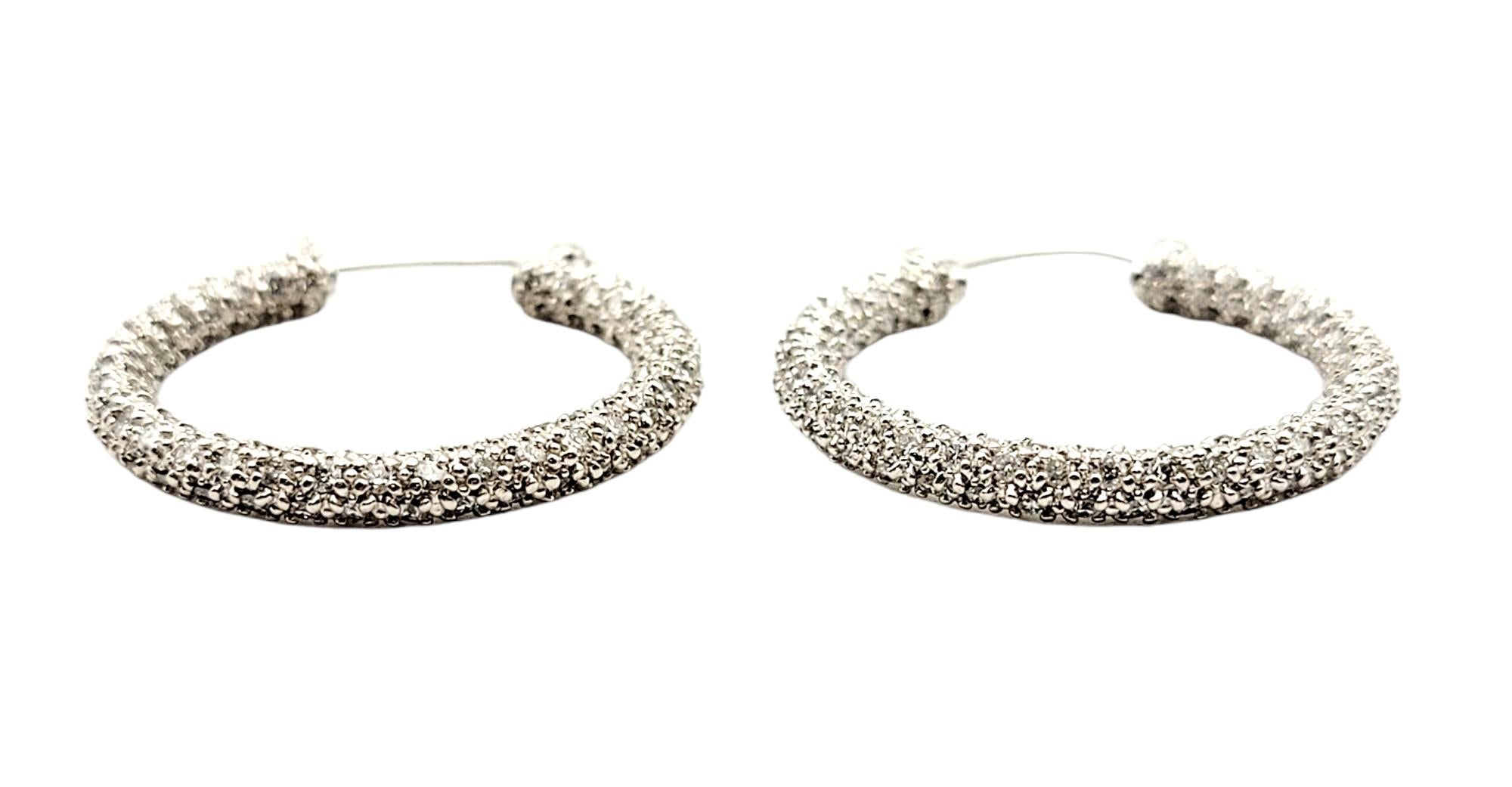 2.05 Carats Round Brilliant Pave Diamond Inside-Out Hoop Earrings 18 Karat Gold For Sale 4