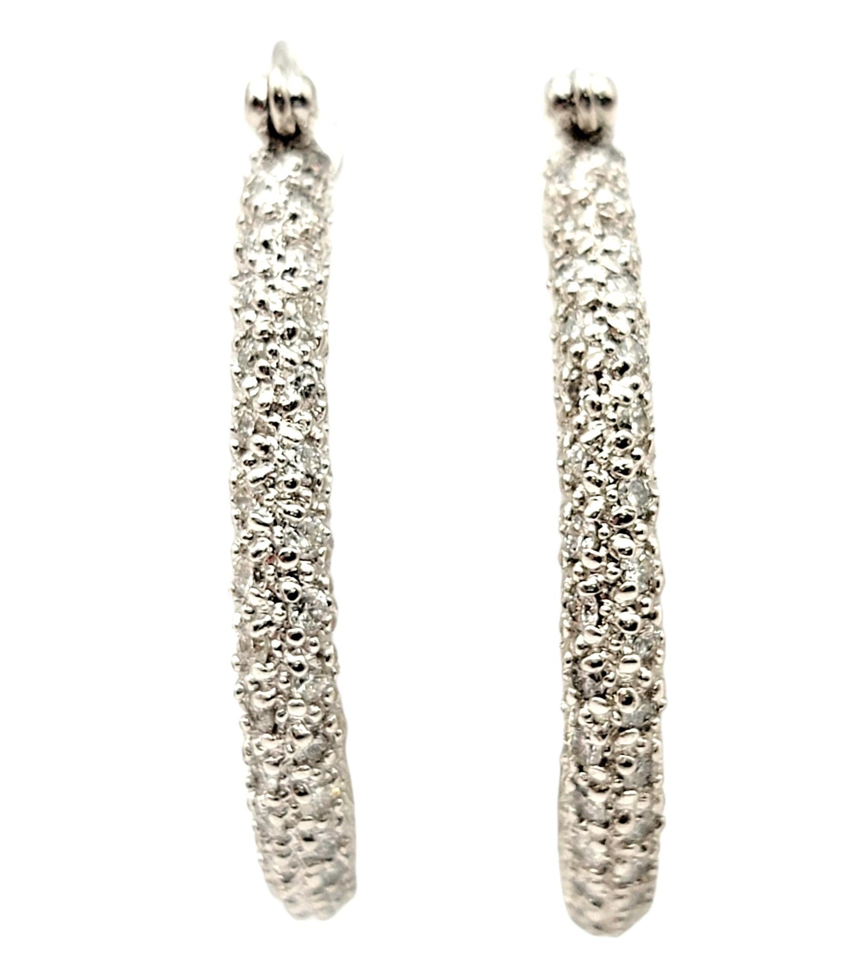Contemporary 2.05 Carats Round Brilliant Pave Diamond Inside-Out Hoop Earrings 18 Karat Gold For Sale