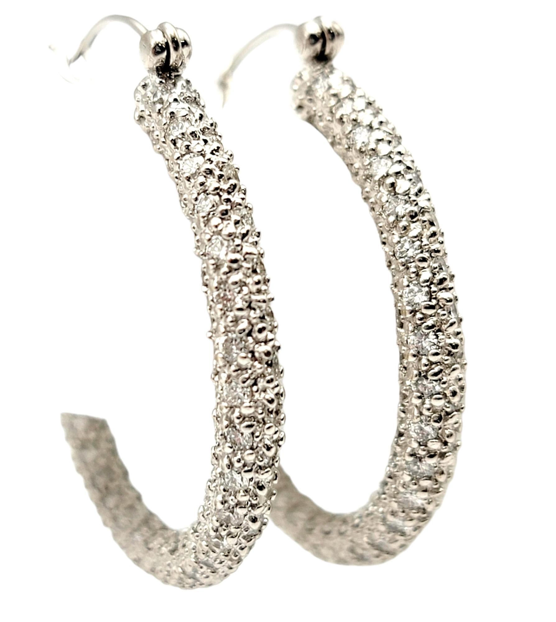 Round Cut 2.05 Carats Round Brilliant Pave Diamond Inside-Out Hoop Earrings 18 Karat Gold For Sale