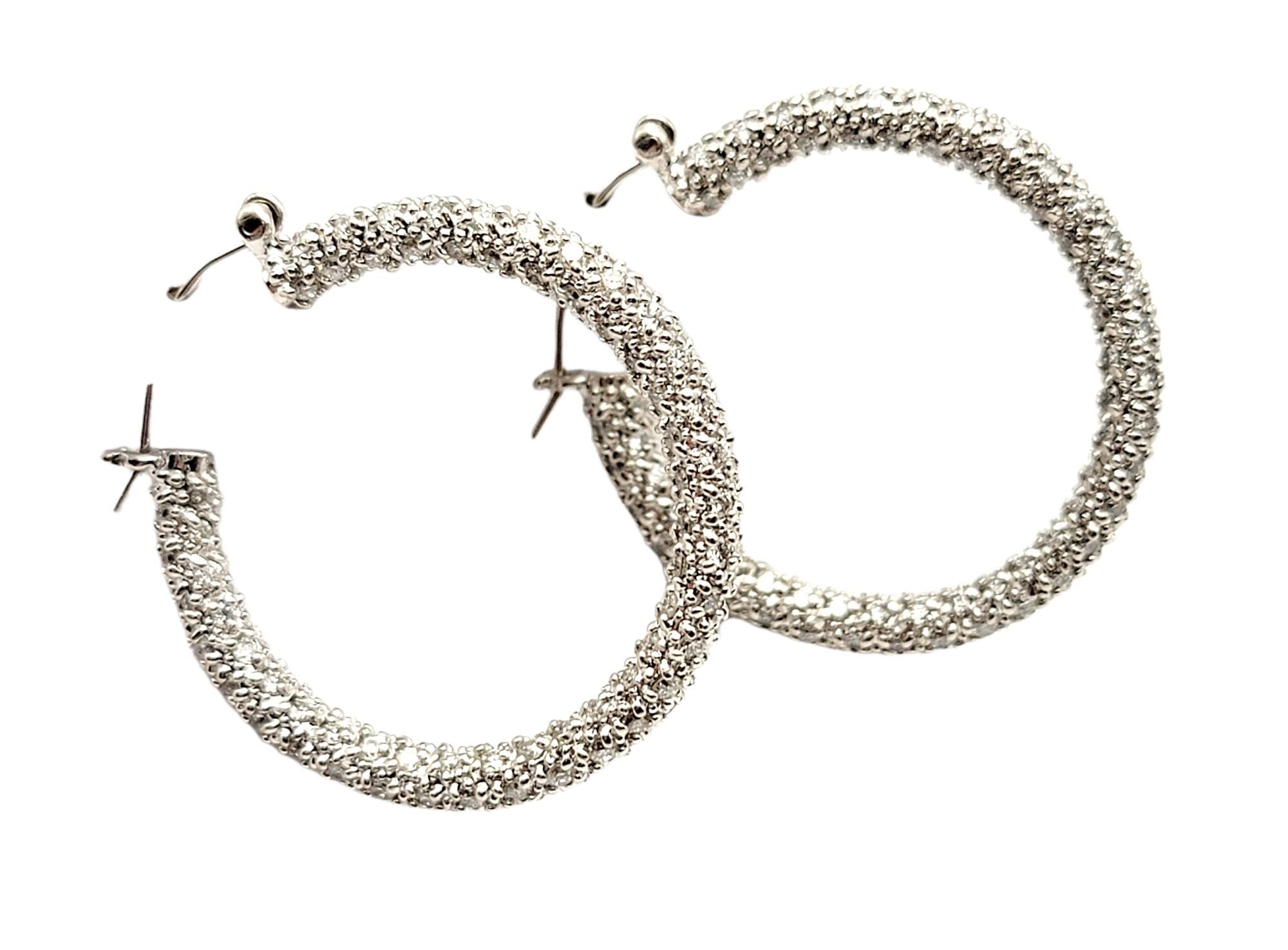 Women's 2.05 Carats Round Brilliant Pave Diamond Inside-Out Hoop Earrings 18 Karat Gold For Sale