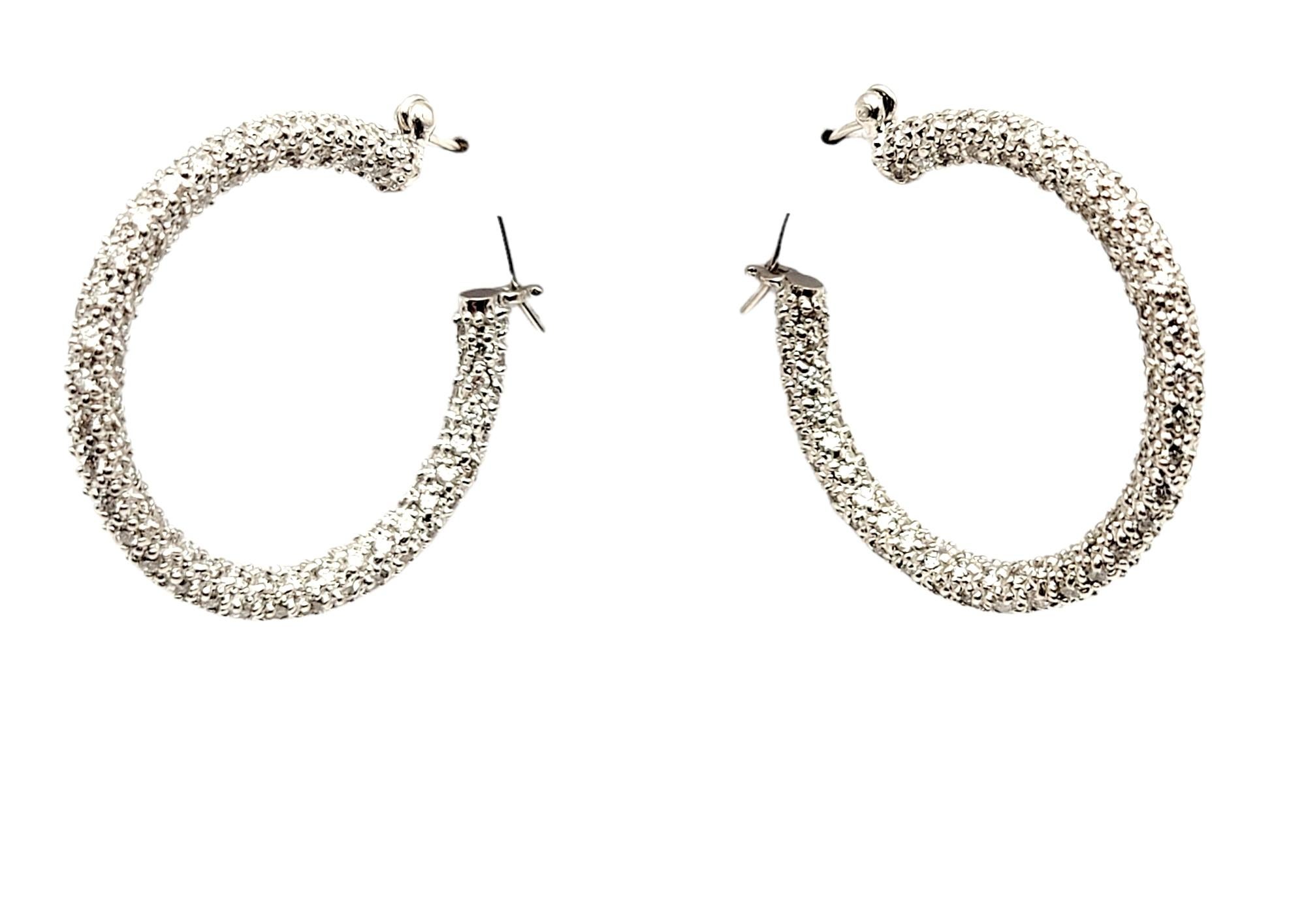 2.05 Carats Round Brilliant Pave Diamond Inside-Out Hoop Earrings 18 Karat Gold For Sale 2