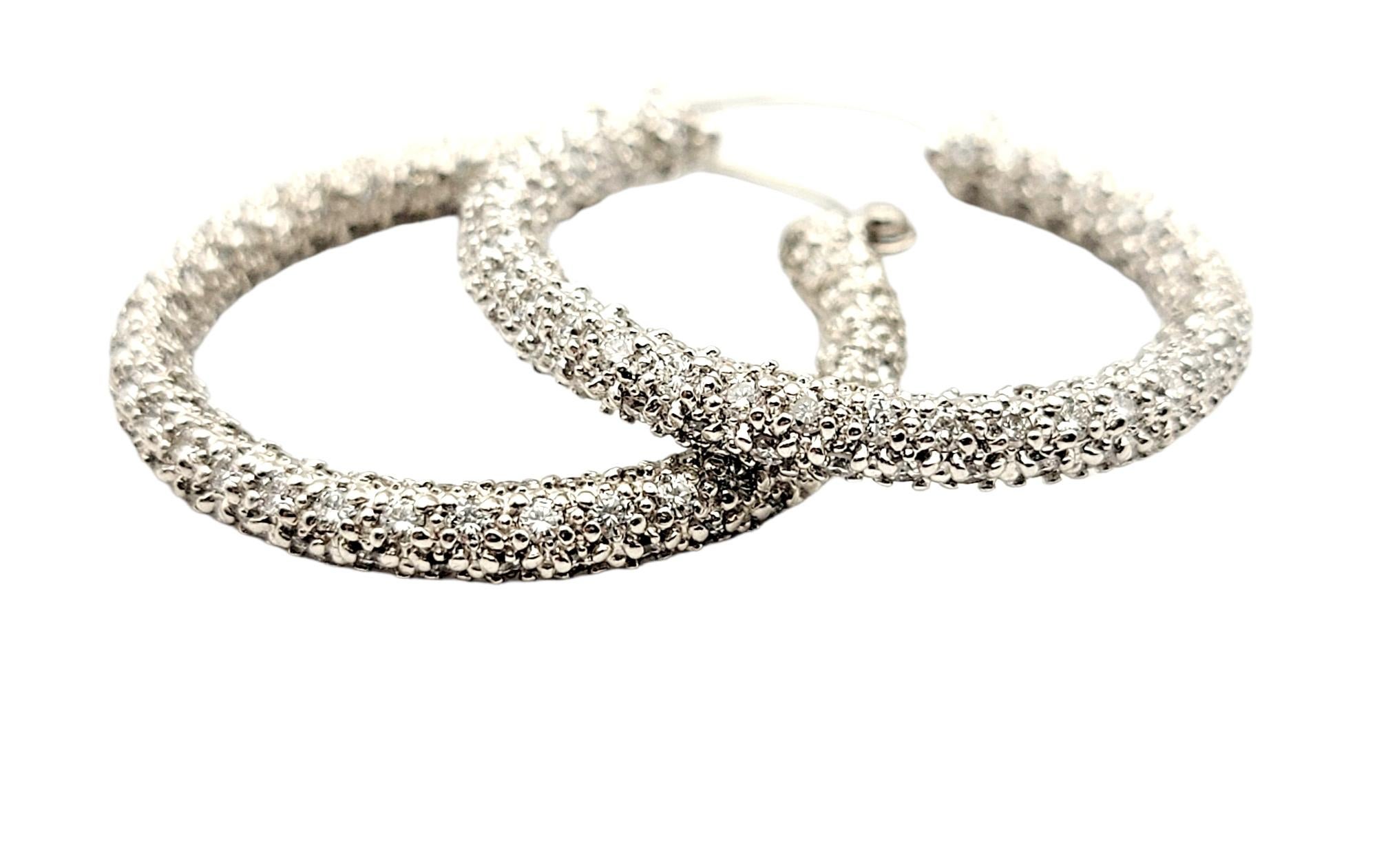 2.05 Carats Round Brilliant Pave Diamond Inside-Out Hoop Earrings 18 Karat Gold For Sale 3