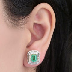 2.05 Carats Zambian Emerald Diamond 14 Karat Gold Stud Earrings