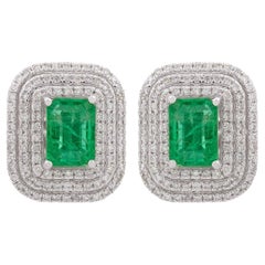2.05 Carats Zambian Emerald Diamond 14 Karat Gold Stud Earrings