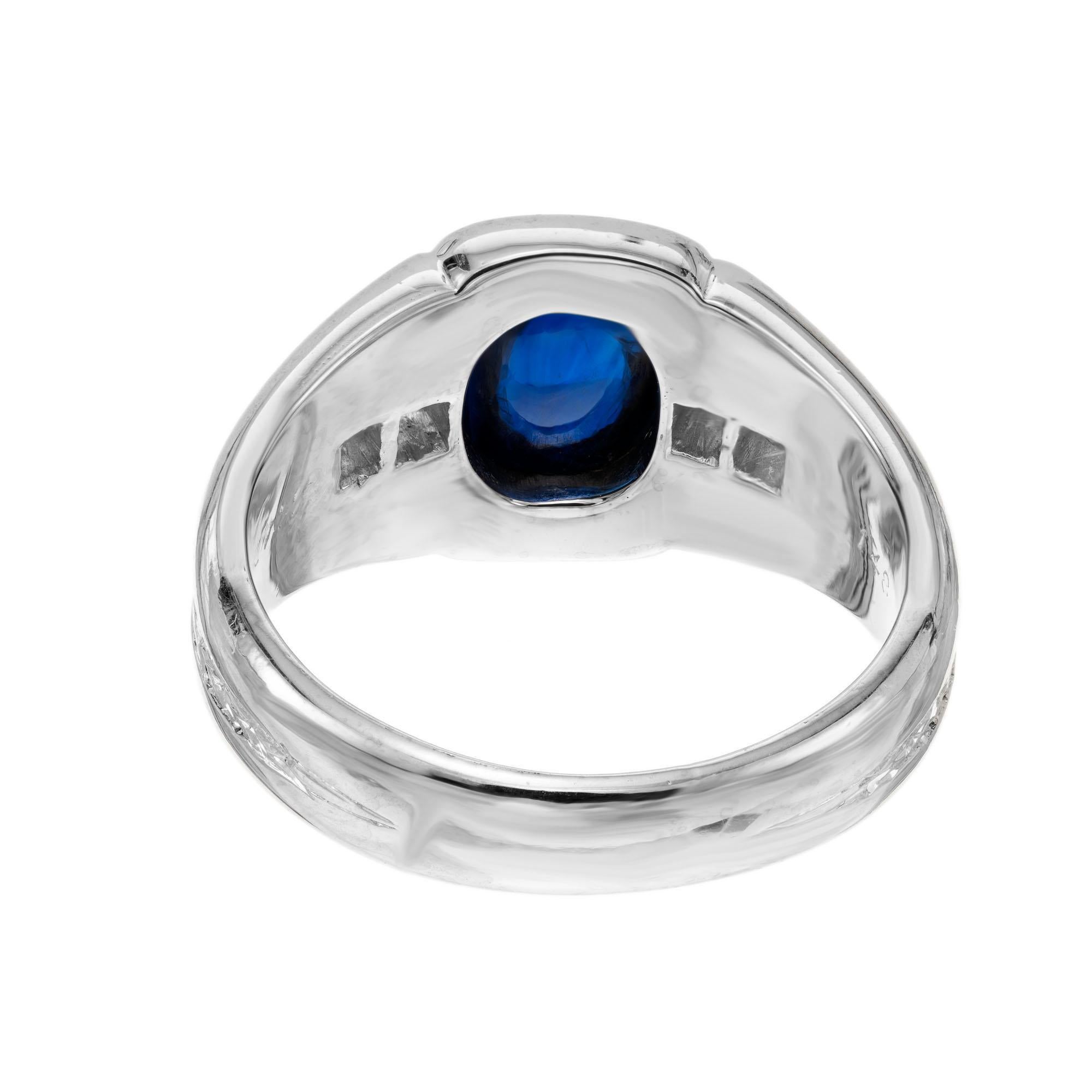 2.05 Carat Cabochon Sapphire Diamond Art Deco Platinum Men's Ring 1