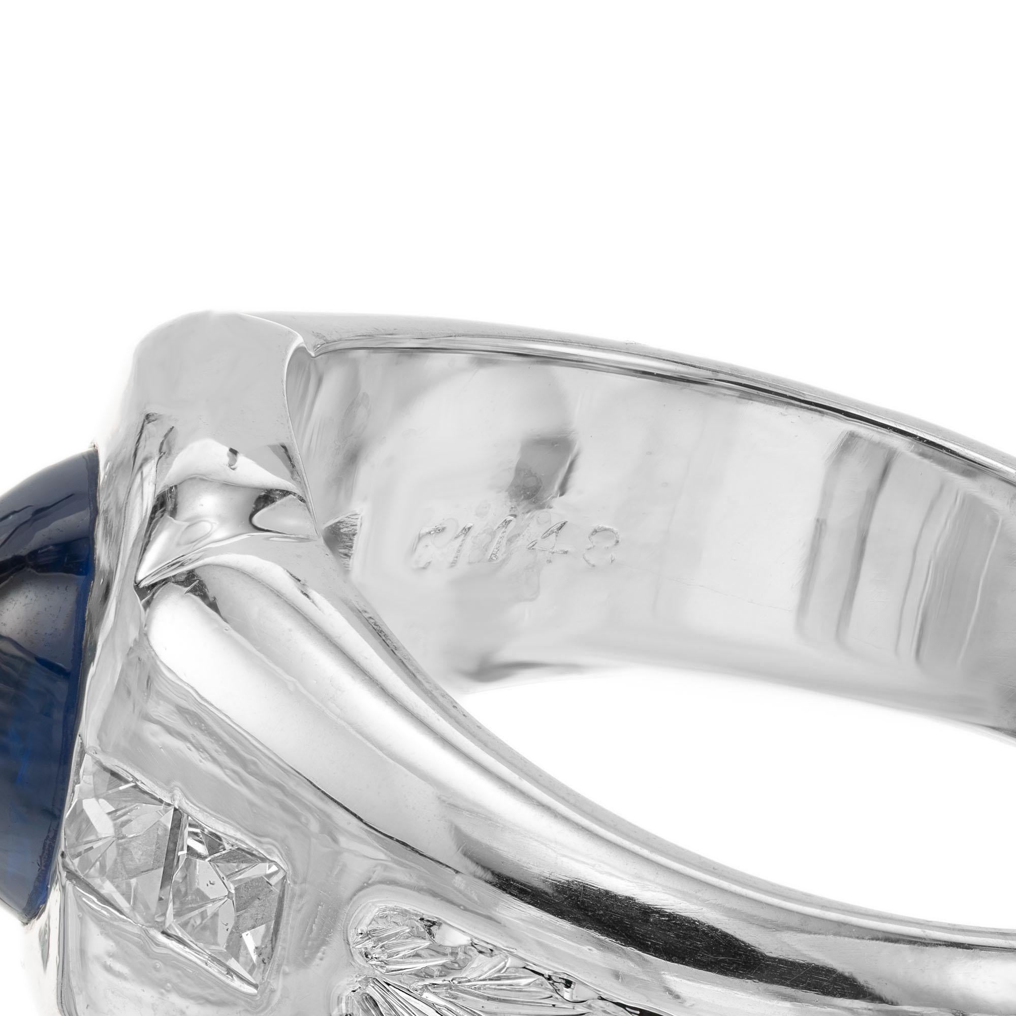 2.05 Carat Cabochon Sapphire Diamond Art Deco Platinum Men's Ring 2
