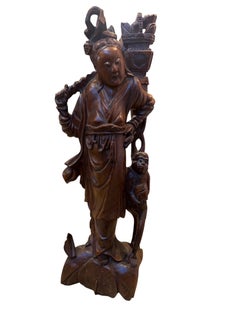 21.5"Circa 1920 Chinese hand-carved hardwood statue of a female immortal