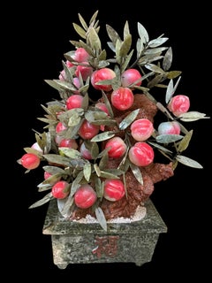 1950 Chinese decorative hardstone peach tree bonsai 28'' high