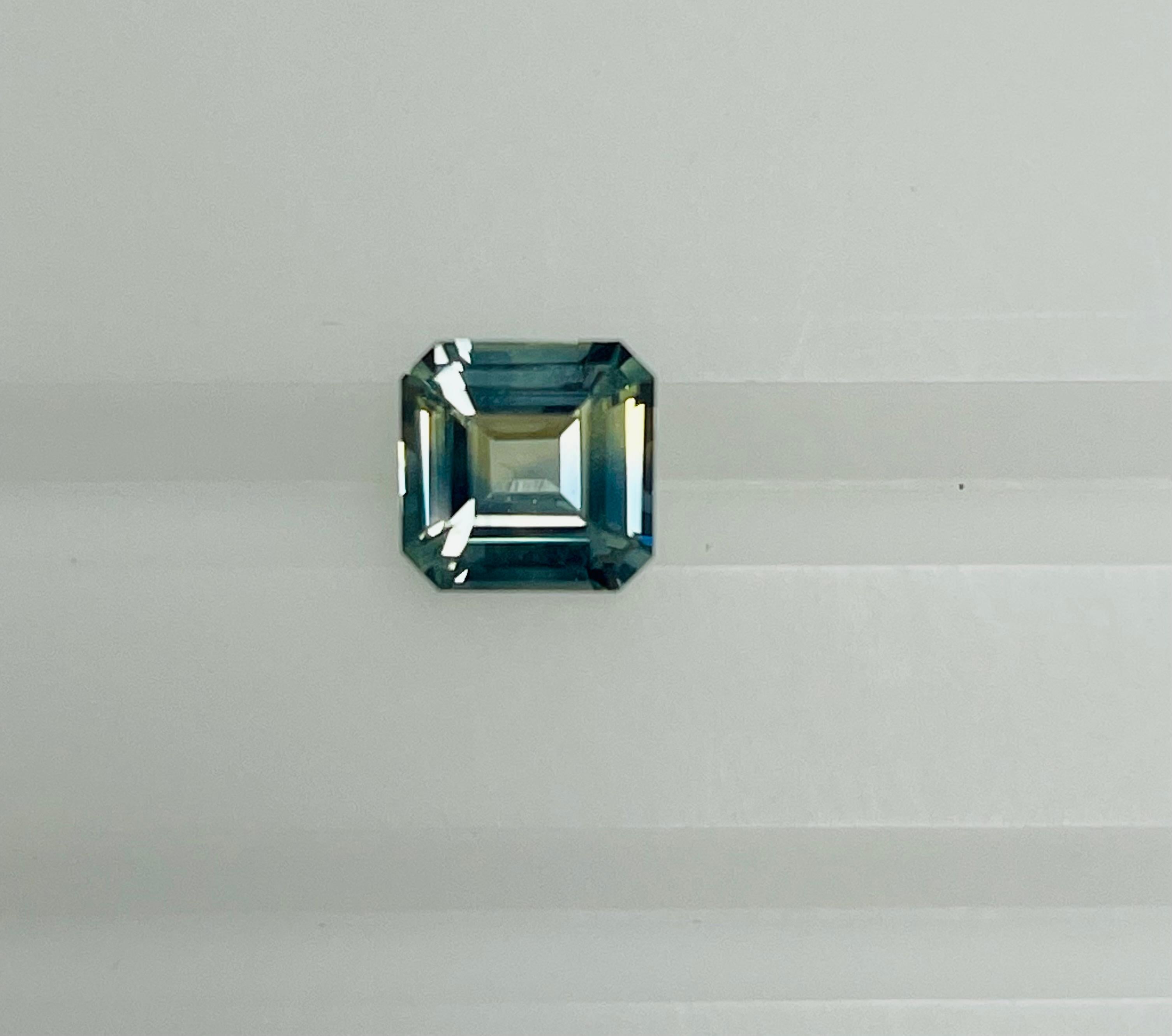 Women's or Men's 2.05 Ct Bi color Asscher cut  Sapphire. For Sale