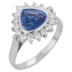 2.05 ct Blue Sapphire and Diamond Halo Engagement Ring in 18K White Gold