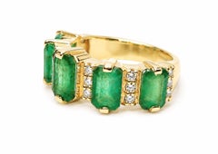 2.05 Ct Emerald Diamond Engagement Ring 14k Gold 5 stone Emerald Engagement Band