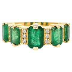 2.05 Ct Emerald Diamond Engagement Ring 14k Gold 5 stone Emerald Engagement Band