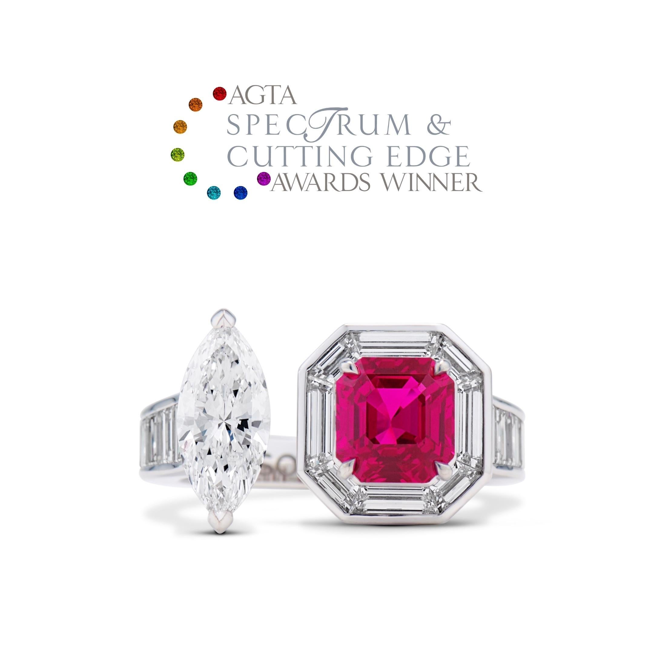 2.05 ct Mozambique Ruby and Marquise Diamond Ring For Sale 3
