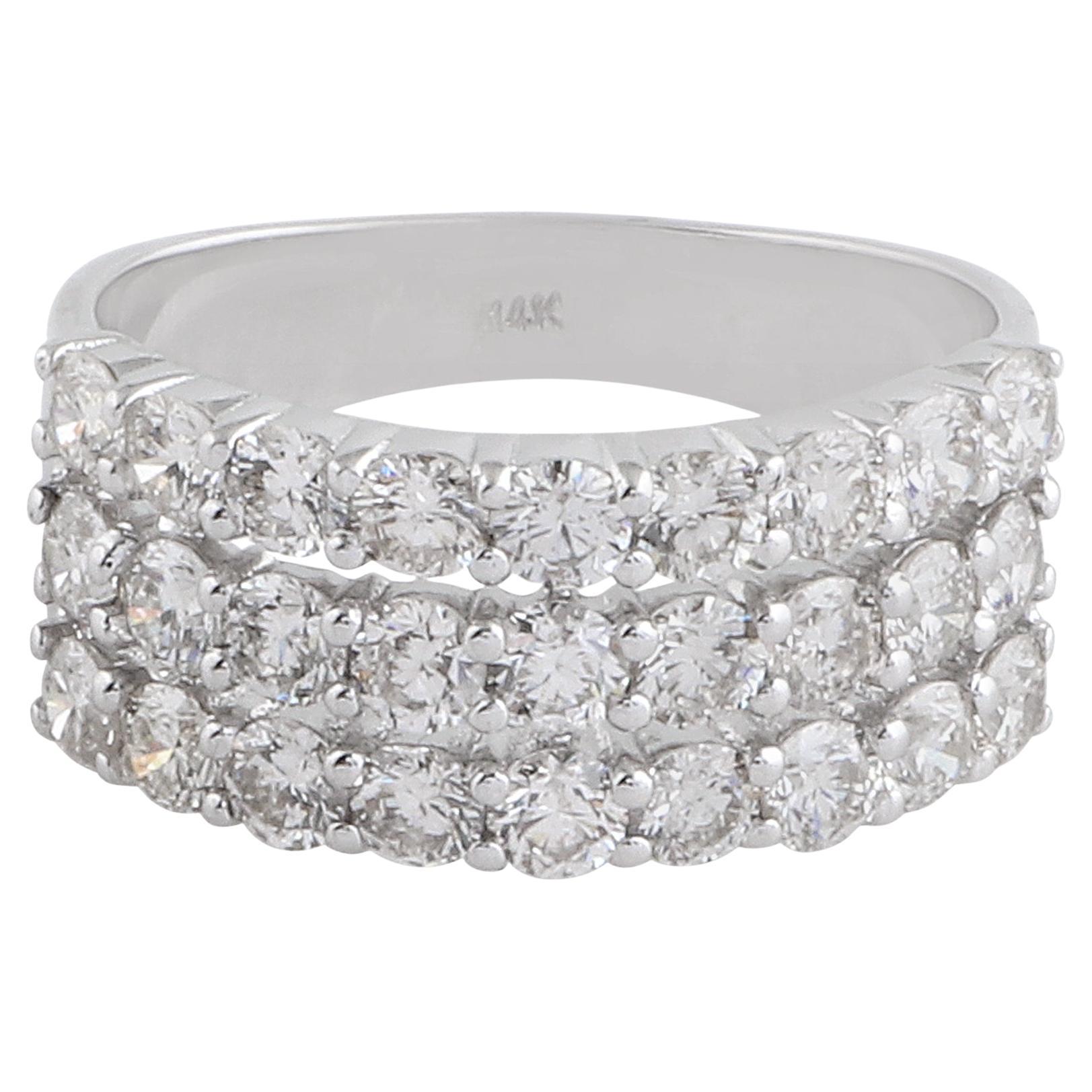 2.05 Ct SI/H Brilliant Cut Diamond Triple Row Band Ring 14k White Gold Gift For Sale
