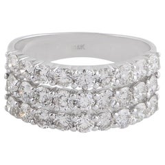 2.05 Ct SI/H Brilliant Cut Diamond Triple Row Band Ring 14k White Gold Gift