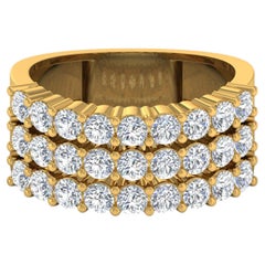 2.05 Ct SI/H Brilliant Cut Diamond Triple Row Band Ring 14k Yellow Gold Gift