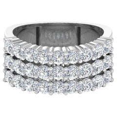Bague à trois rangées avec large anneau, sertie d'un diamant taille brillant de 2,05 ct, SI/H, en or blanc 14 carats – Cadeau