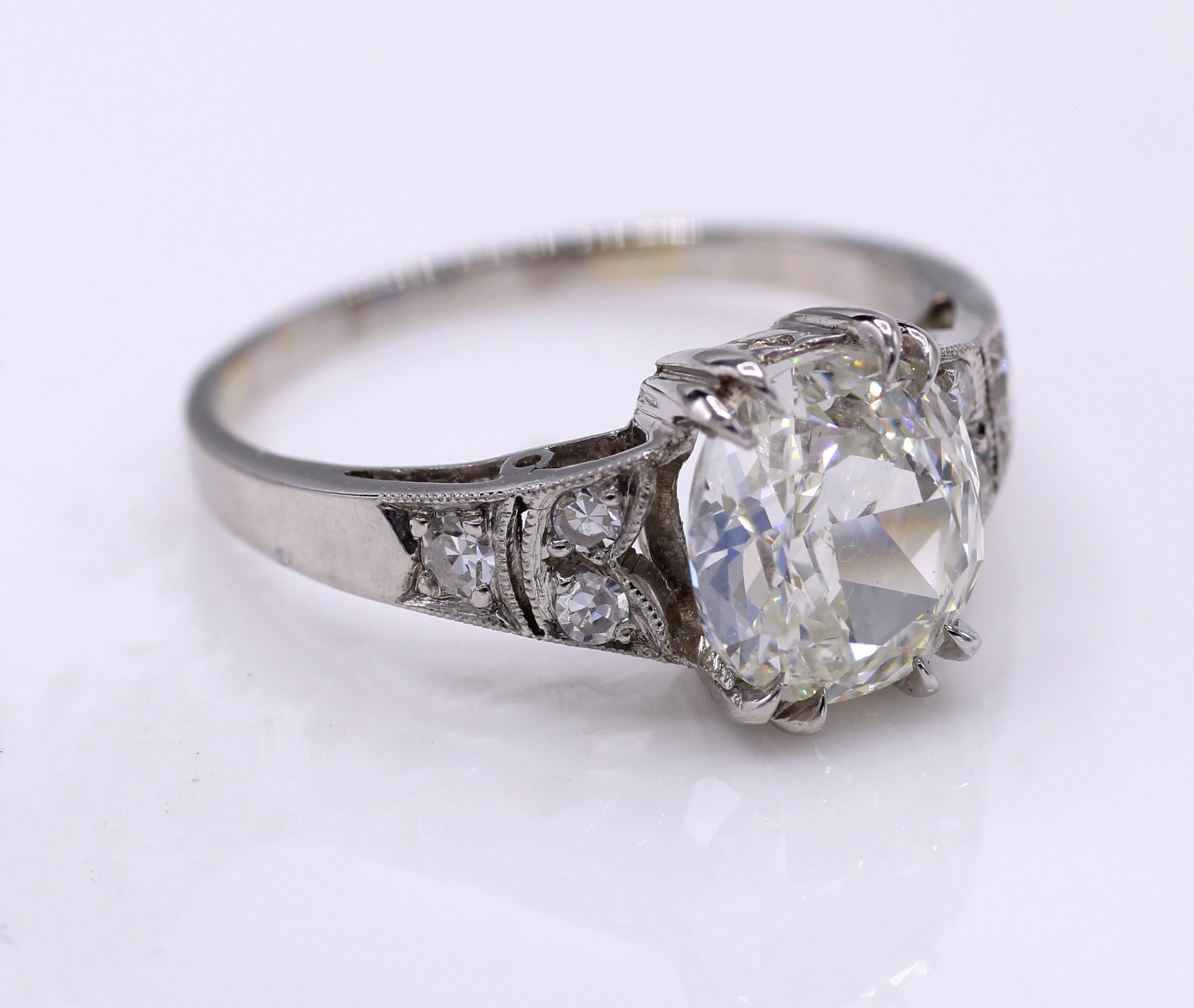 2.05 Cushion Brilliant Platinum Diamond Engagement Ring For Sale 1