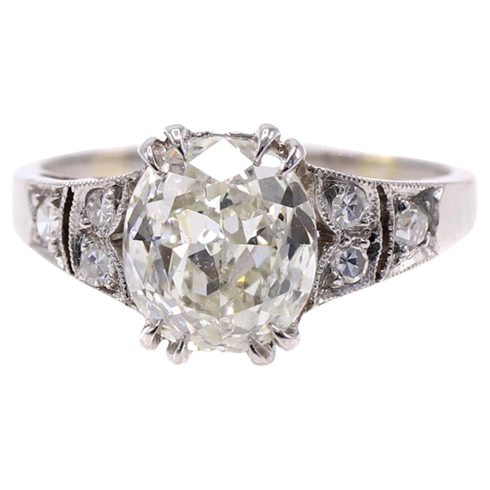 2.05 Cushion Brilliant Platinum Diamond Engagement Ring For Sale