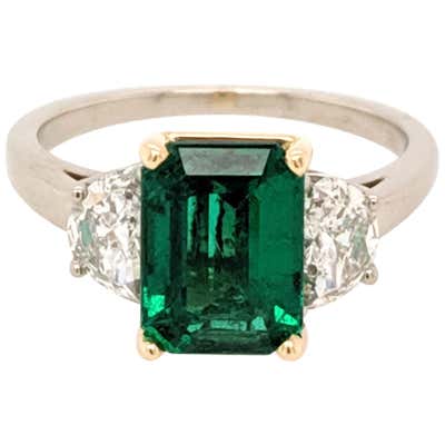 Shreve, Crump and Low 6.08 Carat Zambian Emerald and Diamond 3-Stone ...