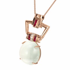 20.50 Carat Aqua Diamond Ruby Art Deco Rose Gold Pendant Necklace