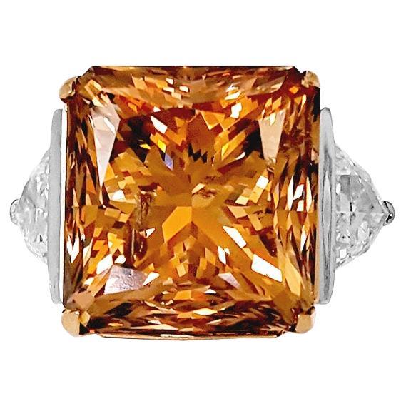 Anello con diamante a taglio radiante da 20,50 carati di colore marrone-arancio, certificato GIA