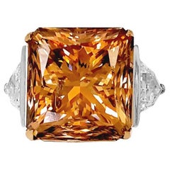 Anello con diamante a taglio radiante da 20,50 carati di colore marrone-arancio, certificato GIA
