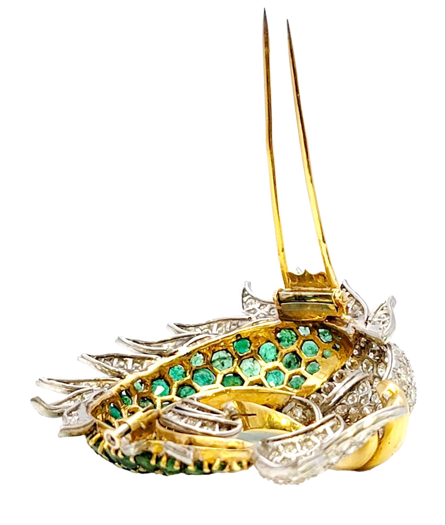 20.50 Carats Total Emerald, Diamond and Ruby Fish Brooch in 18 Karat Gold  For Sale 6