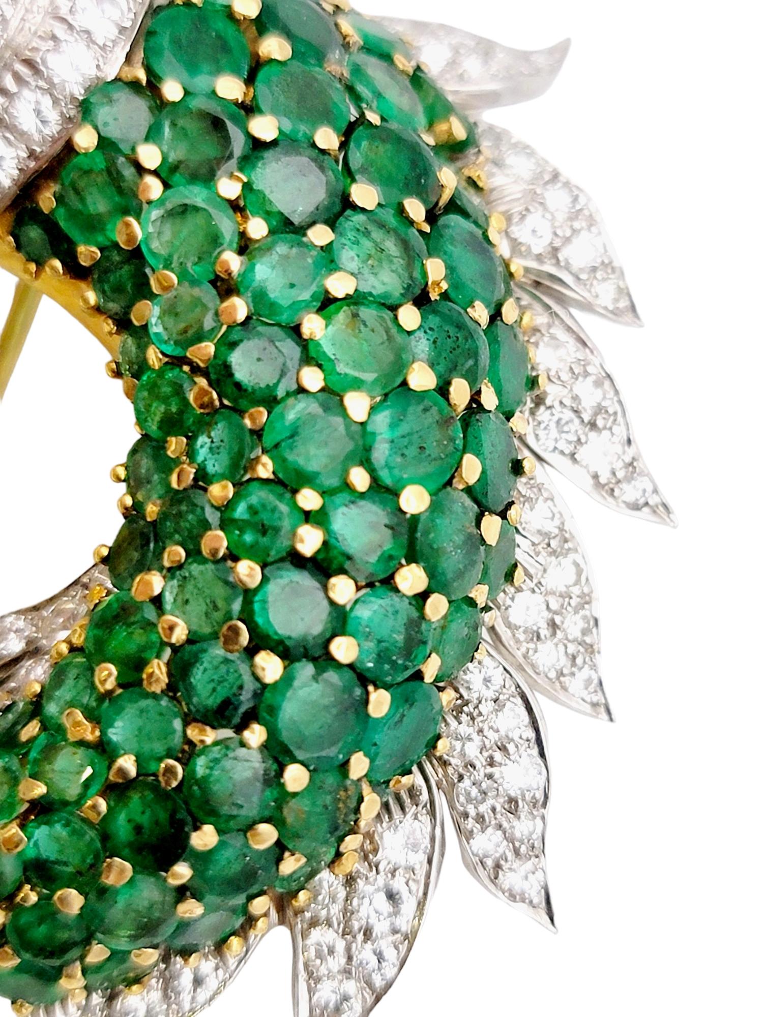 20.50 Carats Total Emerald, Diamond and Ruby Fish Brooch in 18 Karat Gold  For Sale 2