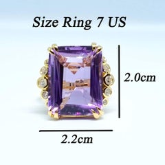 20.50 cts Big Amethyst octagon ring. Sterling silver on 18K goldplated.