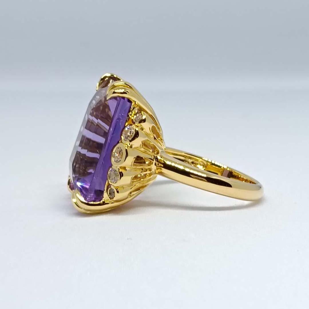 Octagon Cut 20.50 cts Big Amethyst octagon ring. Sterling silver on 18K goldplated. For Sale