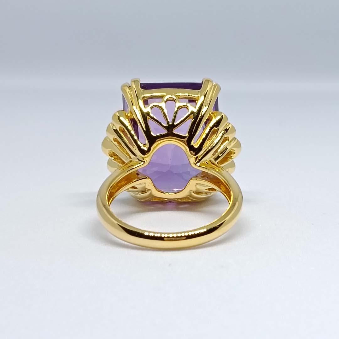 20.50 cts Big Amethyst octagon ring. Sterling silver on 18K goldplated. In New Condition For Sale In Bangkok, TH