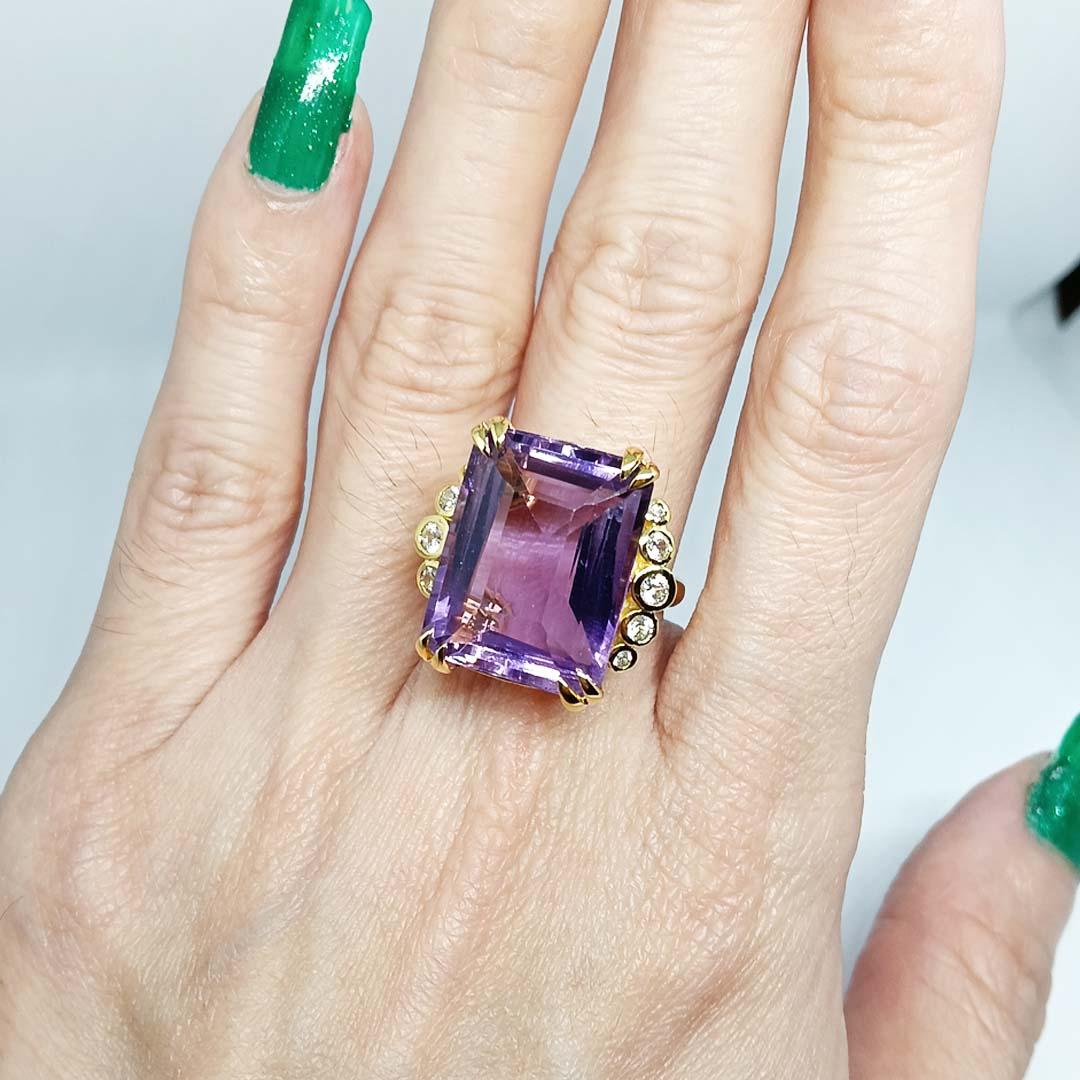20.50 cts Big Amethyst octagon ring. Sterling silver on 18K goldplated. For Sale 3