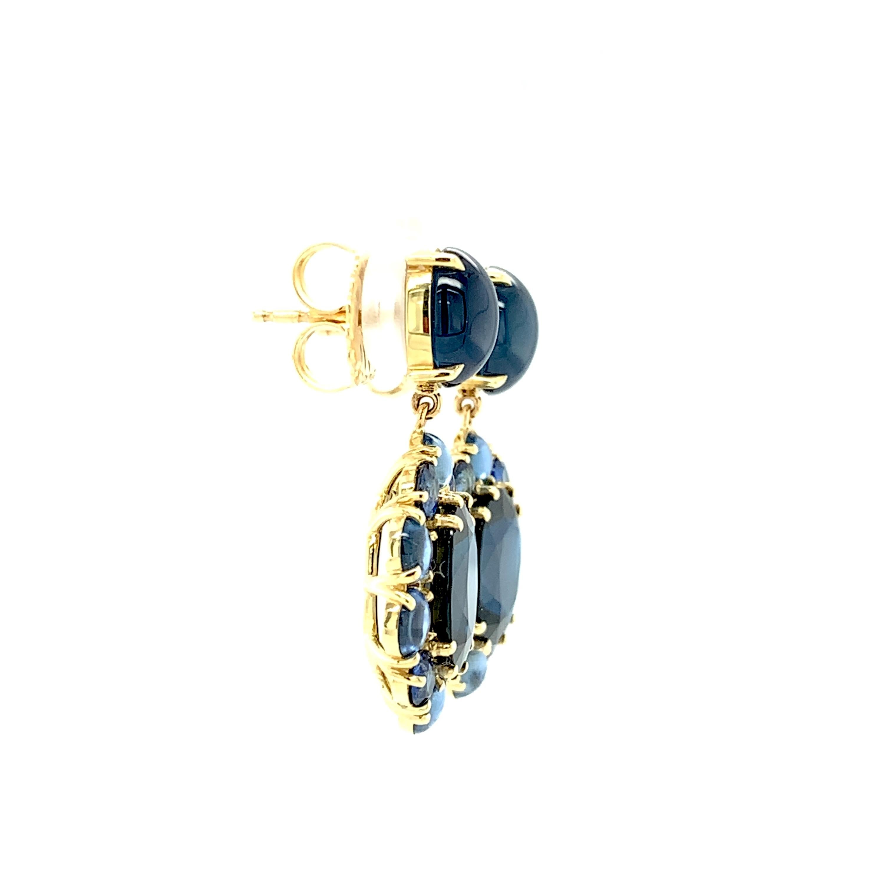 Artisan 20.51 ct. t.w. Blue Sapphire Faceted, Cabochon Yellow Gold Dangle Drop Earrings