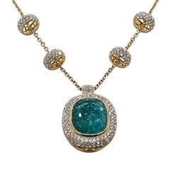 20.51ct Vivid Neon Blue-Green Natural Paraiba Tourmaline NECKLACE 18K Gold
