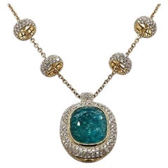 20.51ct Vivid Neon Blue-Green Natural Paraiba Tourmaline NECKLACE 18K Gold